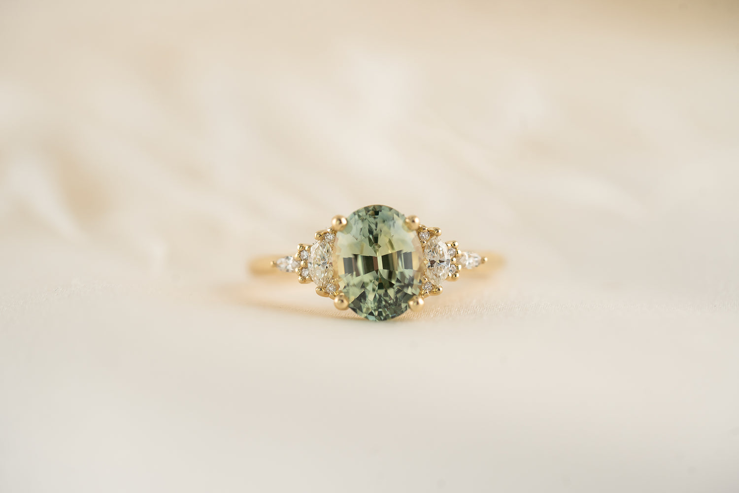 The Maeve Ring | 2.52 Mint Blue/Green Oval Sapphire