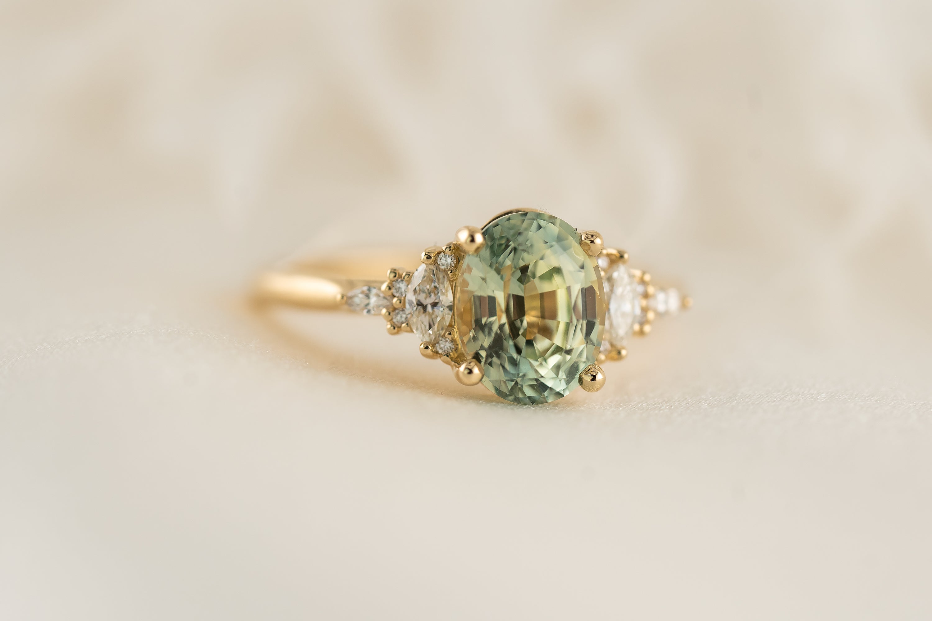 The Maeve Ring | 2.52 Mint Blue/Green Oval Sapphire - Lavender Creek Gems 