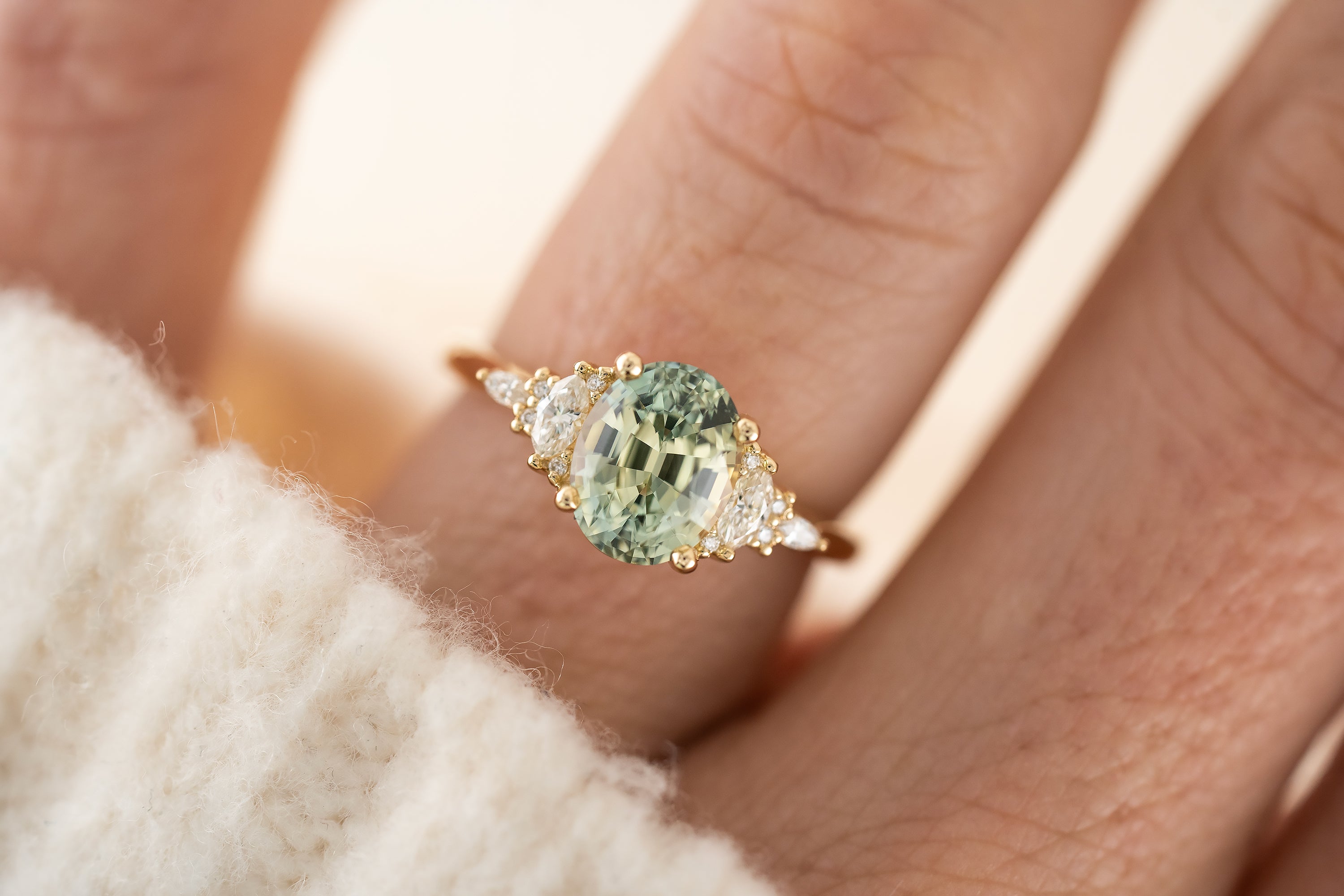 The Maeve Ring | 2.52 Mint Blue/Green Oval Sapphire - Lavender Creek Gems 