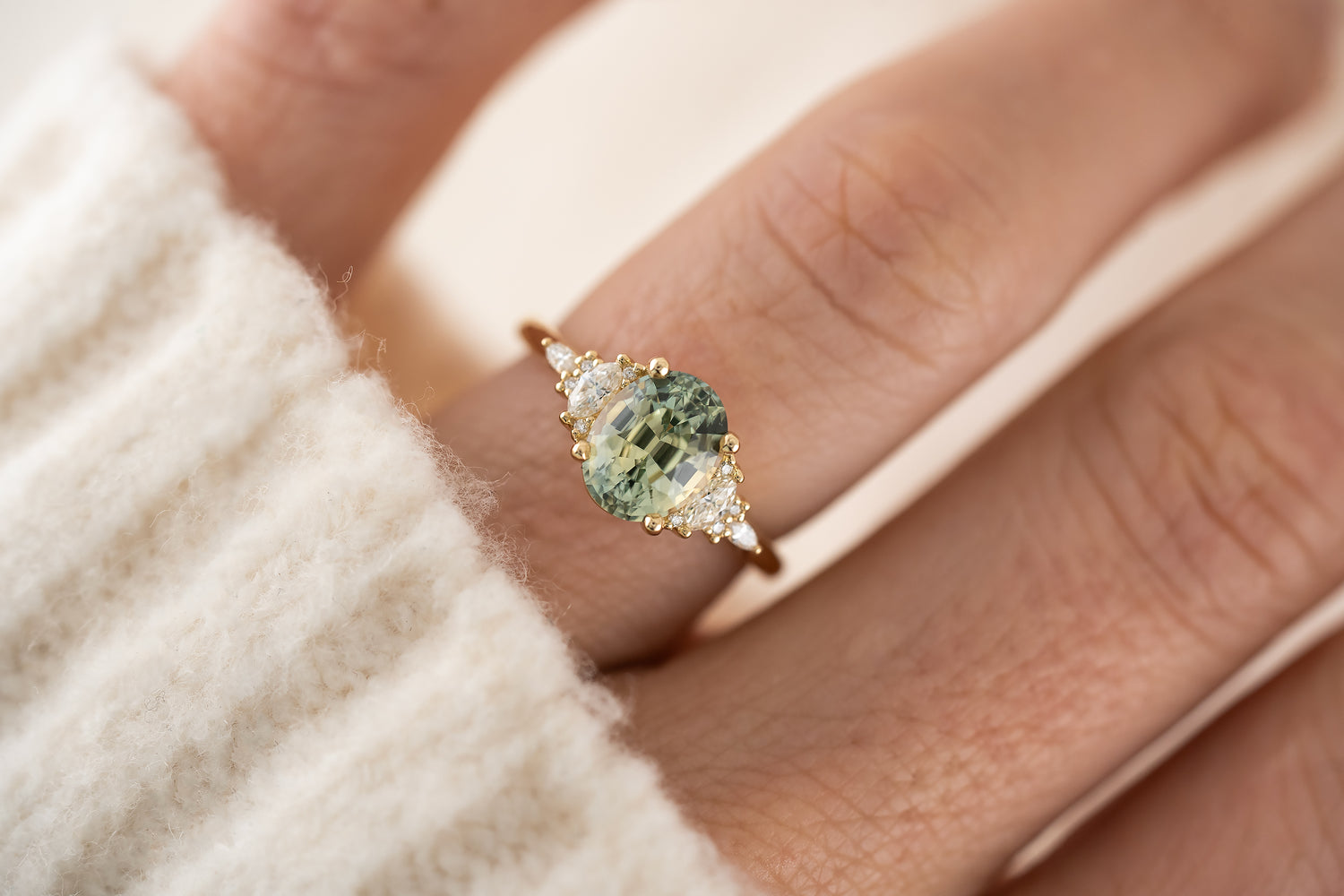 The Maeve Ring | 2.52 Mint Blue/Green Oval Sapphire