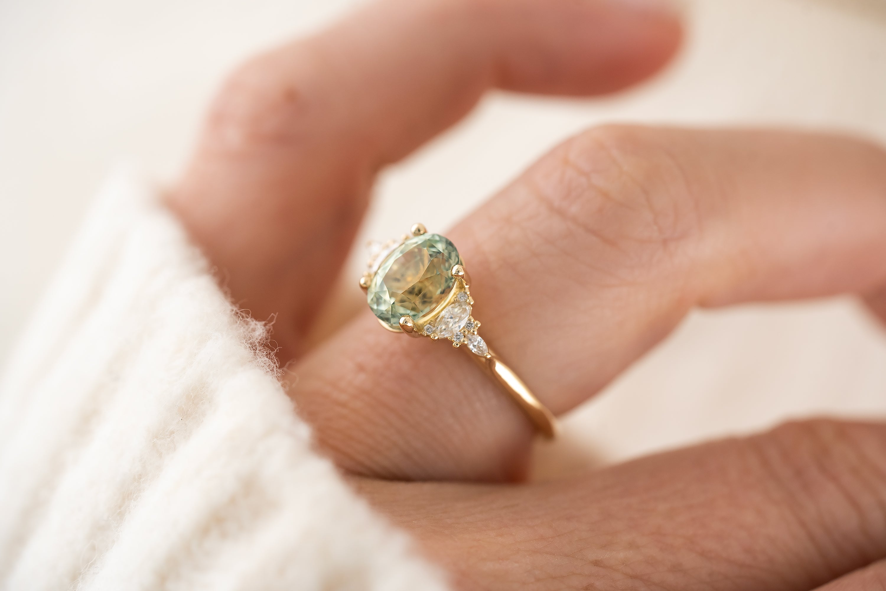 The Maeve Ring | 2.52 Mint Blue/Green Oval Sapphire - Lavender Creek Gems 