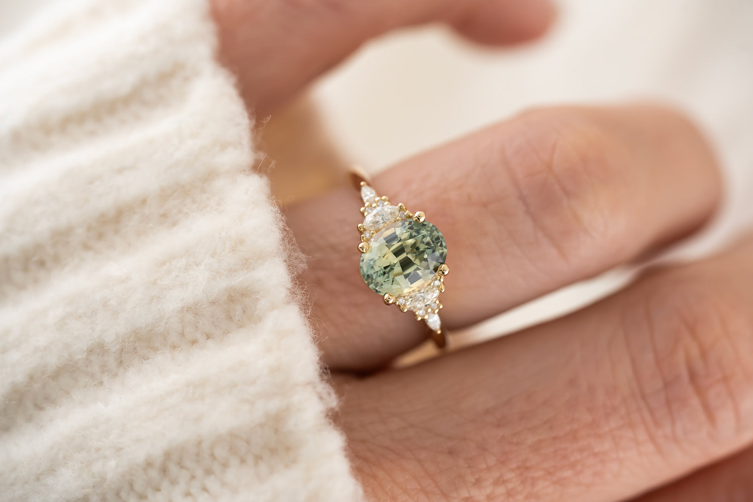 The Maeve Ring | 2.52 Mint Blue/Green Oval Sapphire