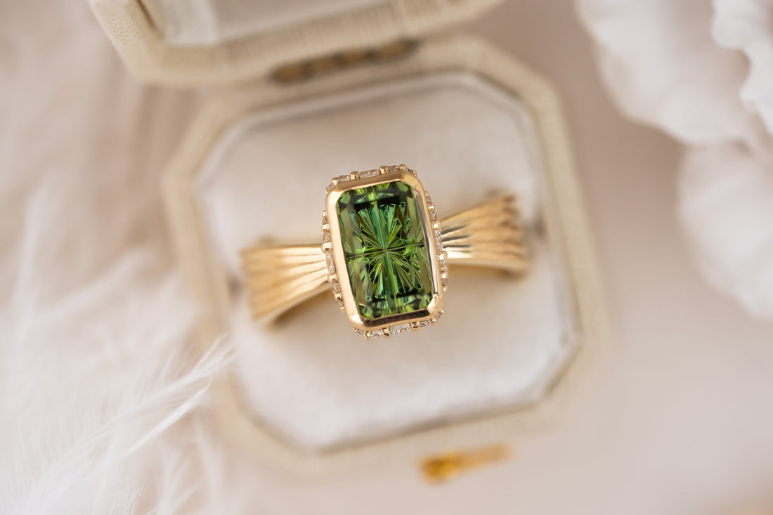 The Veil Ring | 2.6 CT Rectangular Starbrite™ Green Tourmaline