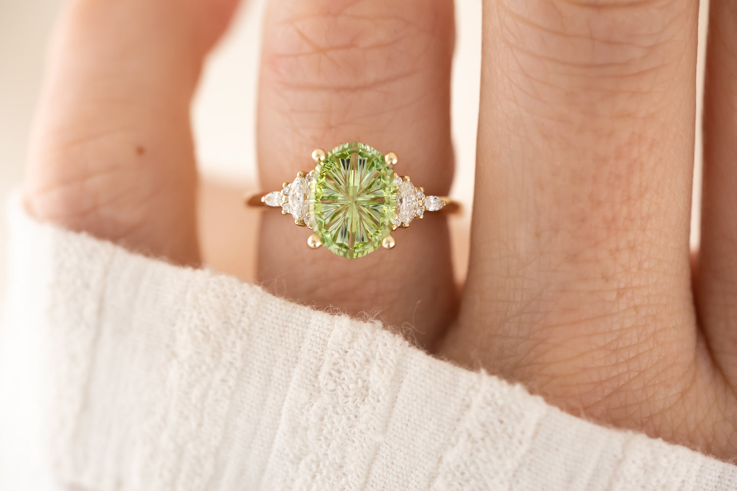 The Maeve Ring - 2.6 CT Apple Green Starbrite™ Tourmaline - Lavender Creek Gems 