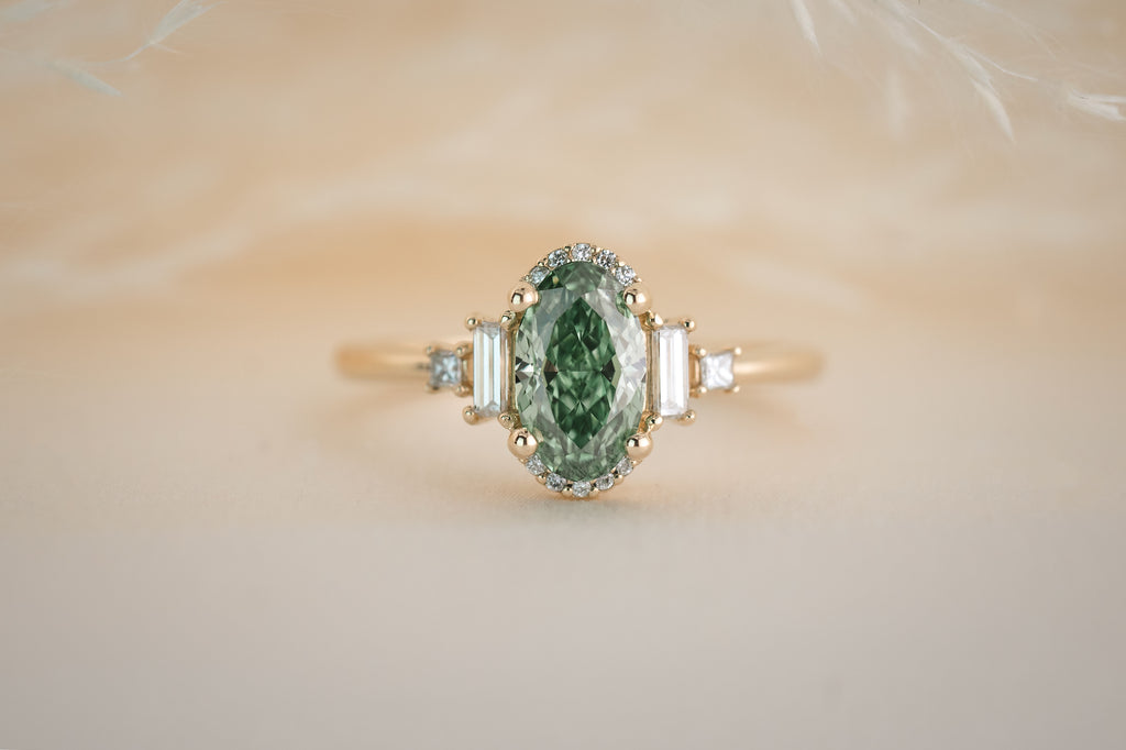 The Sura 1.2 CT Oval Green Diamond Ring - Lavender Creek Gems 