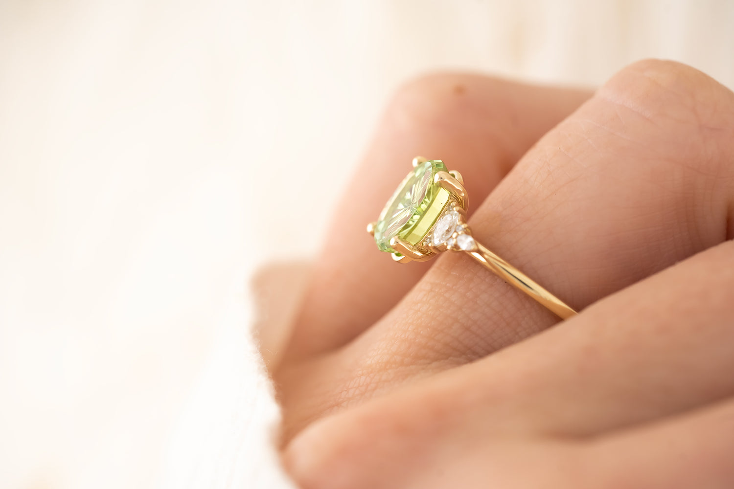 The Maeve Ring - 2.6 CT Apple Green Starbrite™ Tourmaline - Lavender Creek Gems 