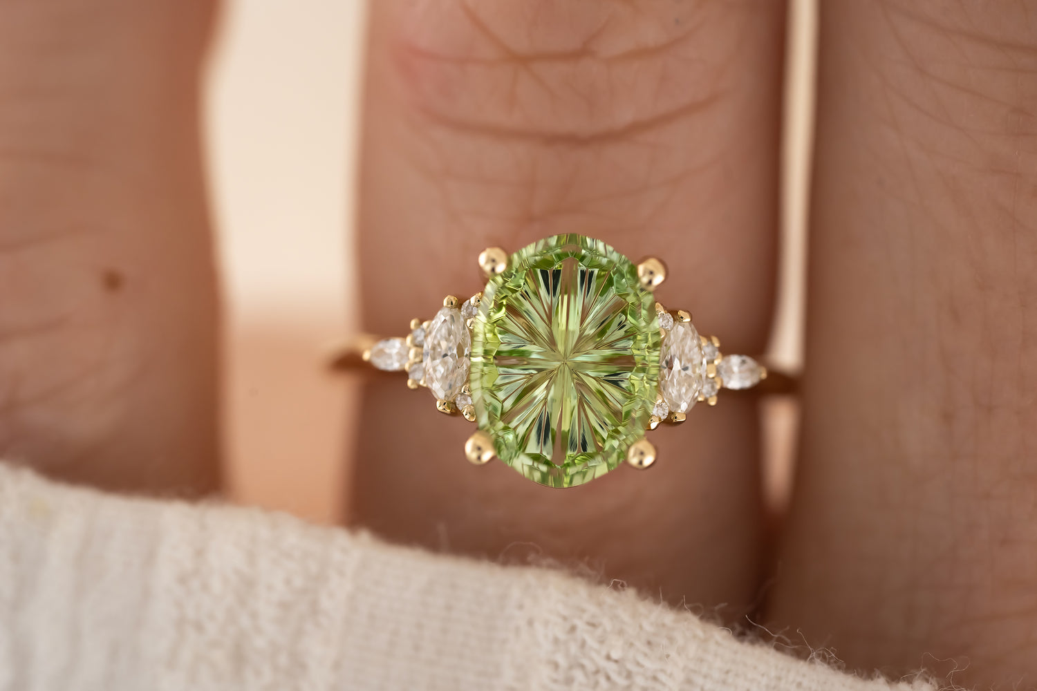 The Maeve Ring - 2.6 CT Apple Green Starbrite™ Tourmaline - Lavender Creek Gems 