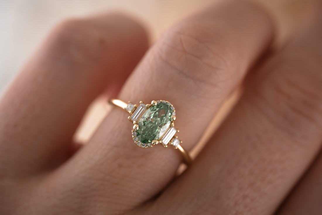 The Sura 1.2 CT Oval Green Diamond Ring - Lavender Creek Gems