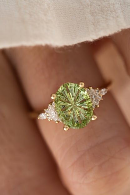 The Maeve Ring - 2.6 CT Apple Green Starbrite™ Tourmaline - Lavender Creek Gems 