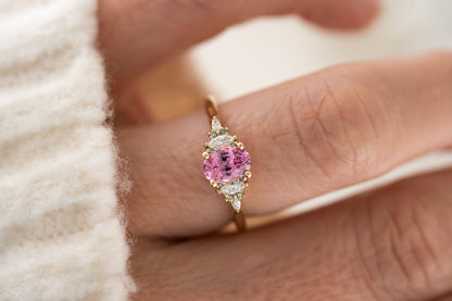 The Maeve Ring | 0.95 CT Pink Sapphire + Light Green Diamond Accents