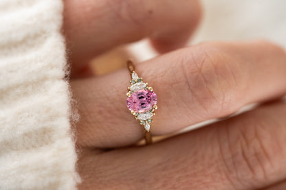 The Maeve Ring | 0.95 CT Pink Sapphire + Light Green Diamond Accents