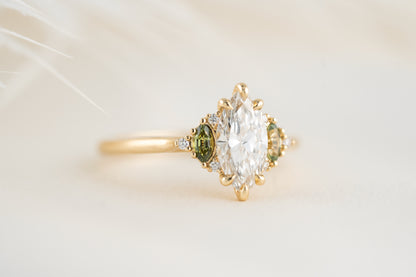 The Maren Ring | 1.06 CT Marquise Diamond + Green Sapphire