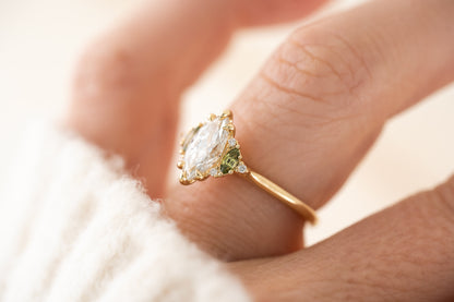 The Maren Ring | 1.06 CT Marquise Diamond + Green Sapphire