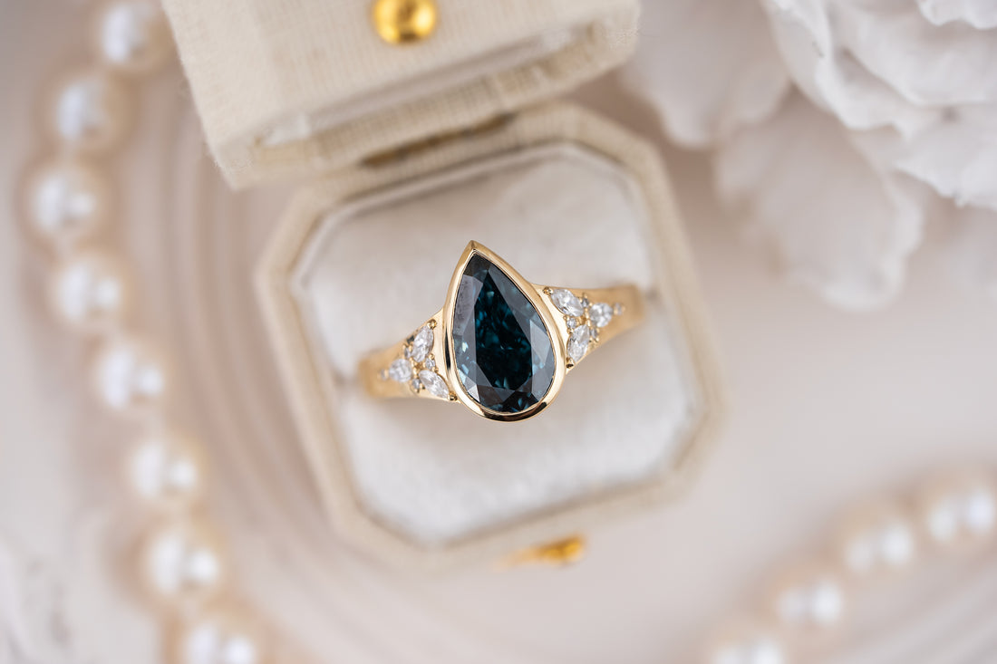 The Daylight Ring | 2.28 Pear Deep Blue Diamond - Lavender Creek Gems 