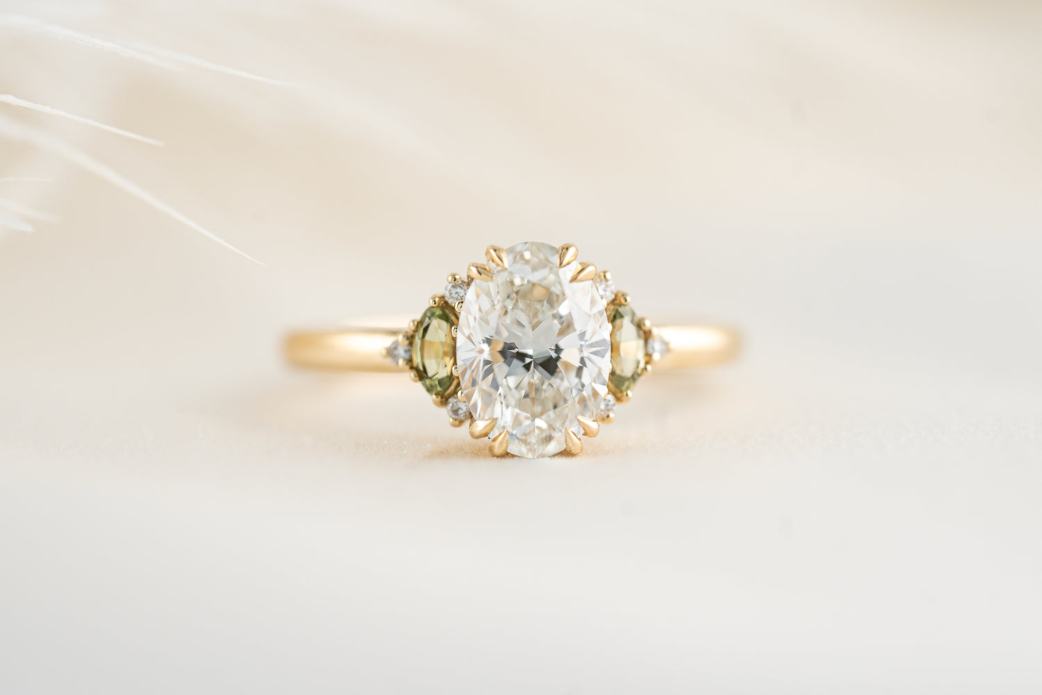 The Maren Ring | 1.51 CT Oval Diamond + Green Sapphire