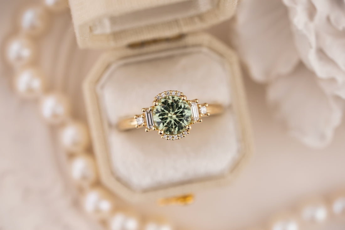 The Sura Ring | 1.25 CT Round Mint Tourmaline - Lavender Creek Gems 