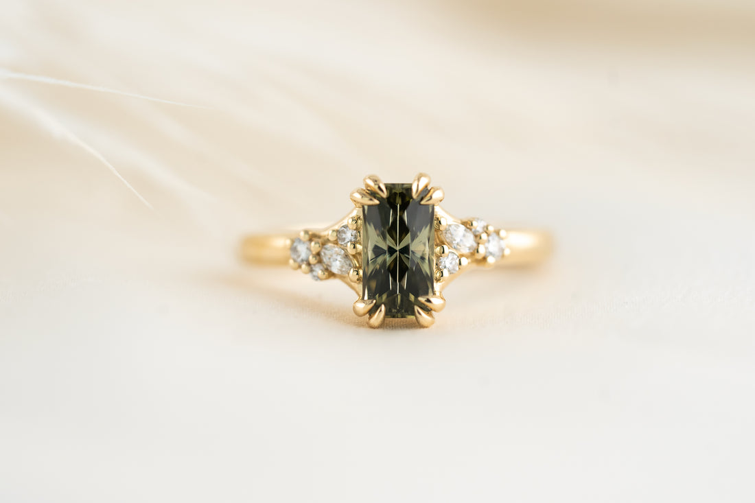 The Lyria Ring | 1.28 CT Radiant Green Tourmaline - Lavender Creek Gems