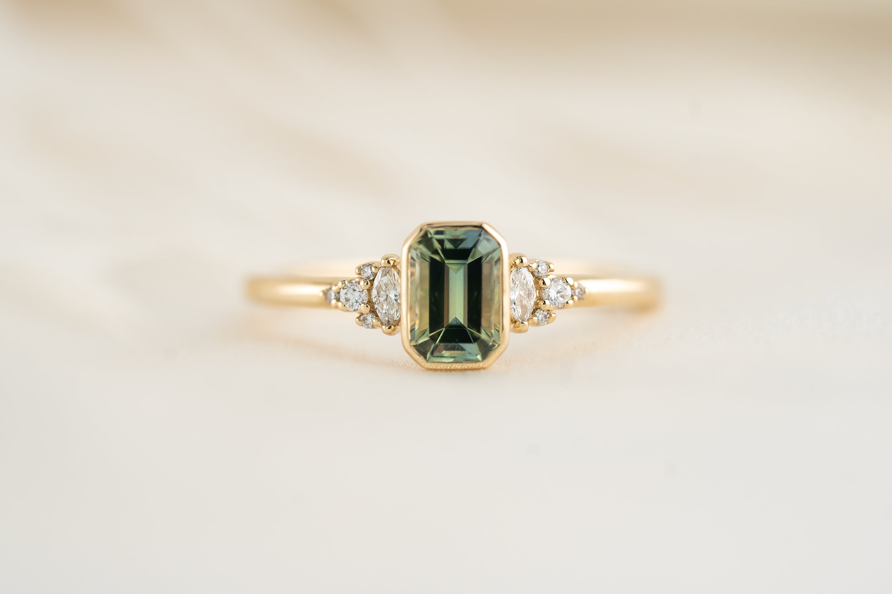 The Wisp Ring | 0.73 CT Emerald Cut Teal Sapphire - Lavender Creek Gems 