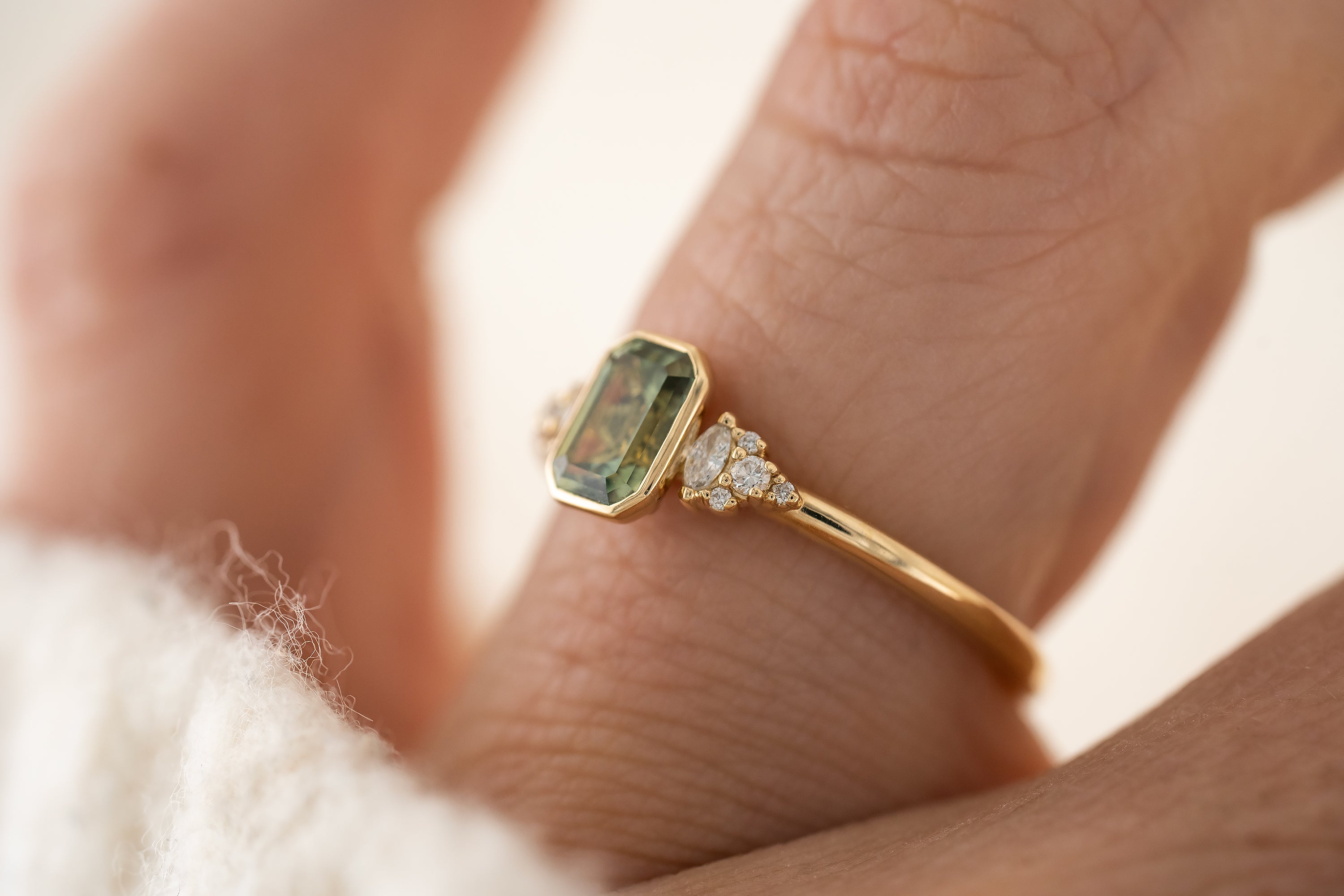 The Wisp Ring | 0.73 CT Emerald Cut Teal Sapphire - Lavender Creek Gems 