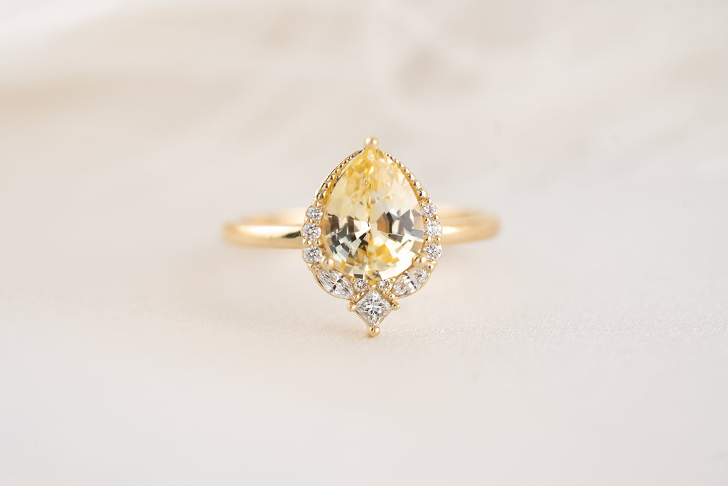 The Charlotte Ring - 1.8 CT Pear Yellow Sapphire - Lavender Creek Gems 