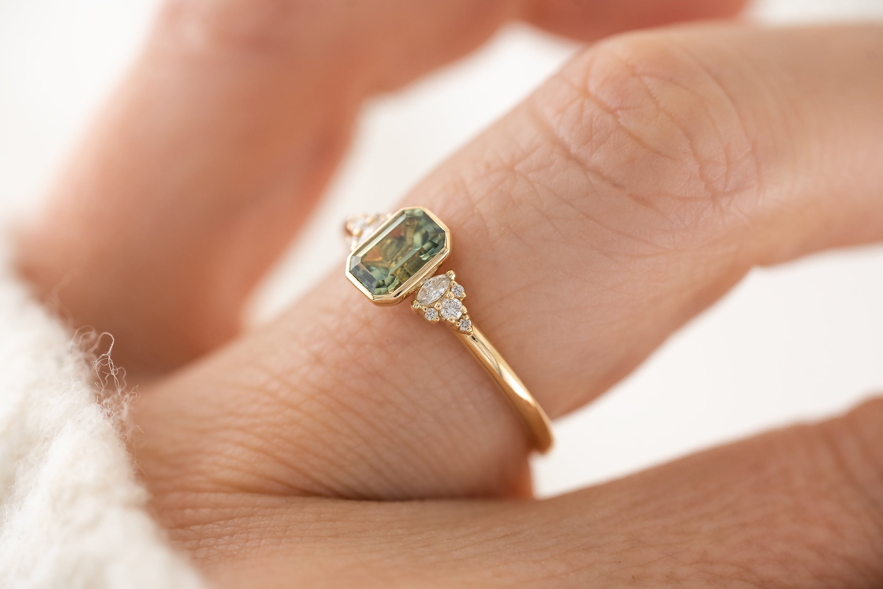 The Wisp Ring | 0.73 CT Emerald Cut Teal Sapphire - Lavender Creek Gems 