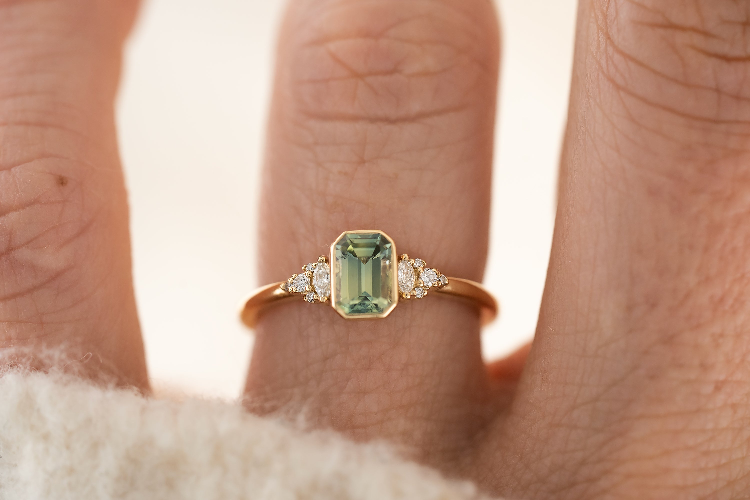 The Wisp Ring | 0.73 CT Emerald Cut Teal Sapphire - Lavender Creek Gems 