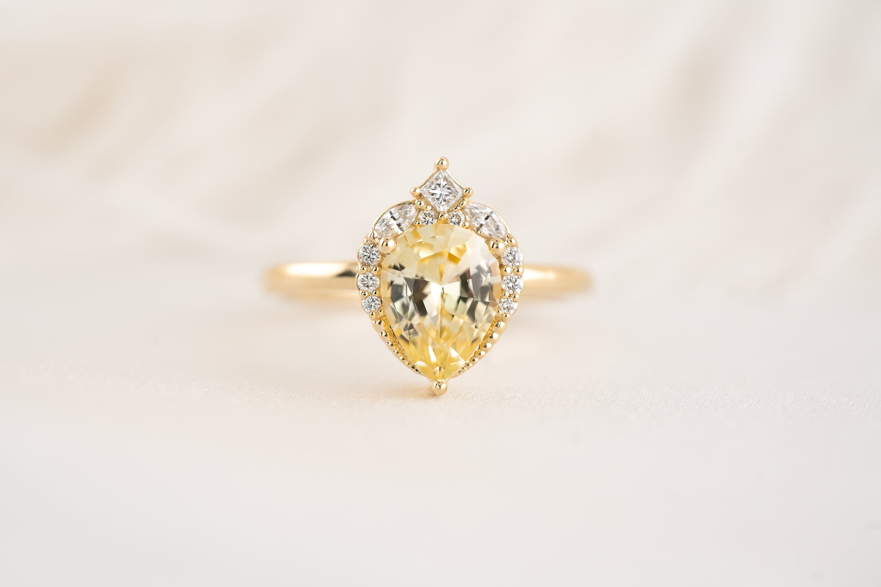 The Charlotte Ring - 1.8 CT Pear Yellow Sapphire - Lavender Creek Gems 