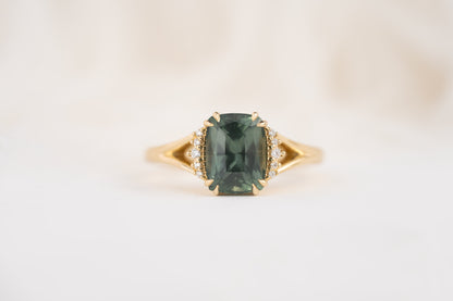 The Serendipity Ring | 2.57 CT Elongated Cushion Green Sapphire - Lavender Creek Gems 