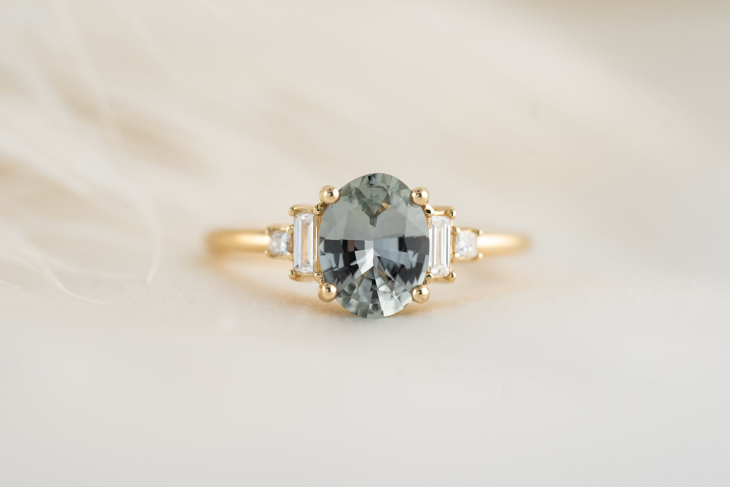 The Mira Ring | 1.77 CT Oval Pastel Minty Steel Blue Sapphire