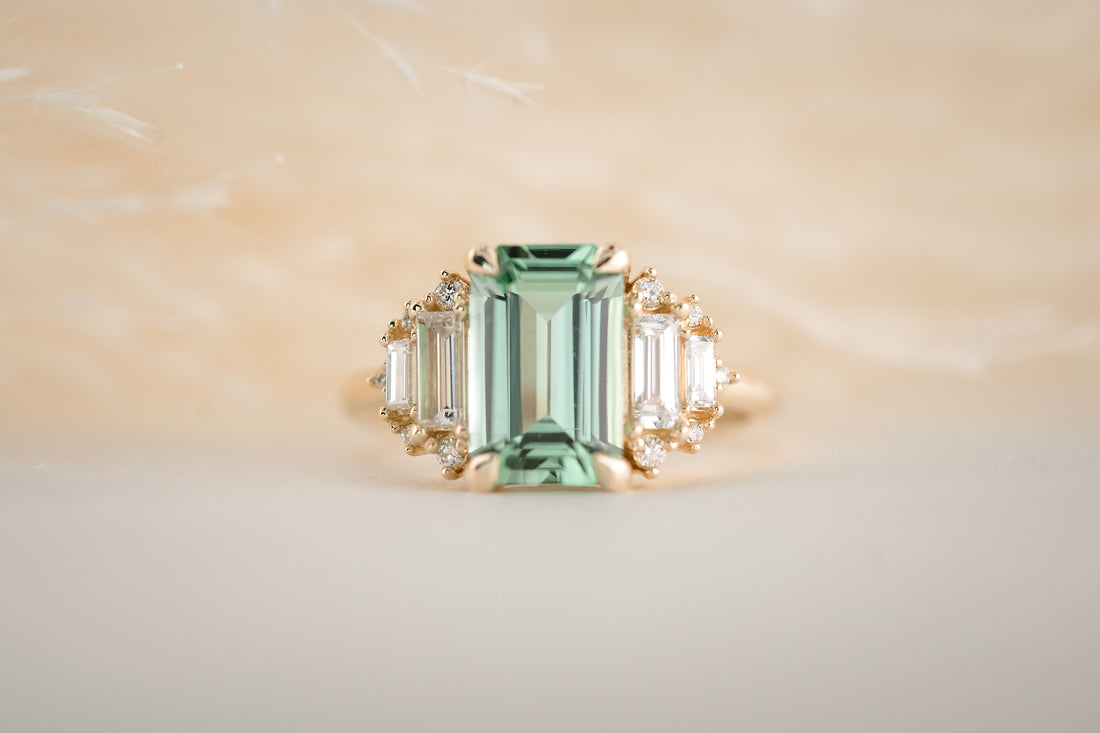 The Soleil 2.6 CT Emerald Cut Lagoon Blue Tourmaline Ring - Lavender Creek Gems