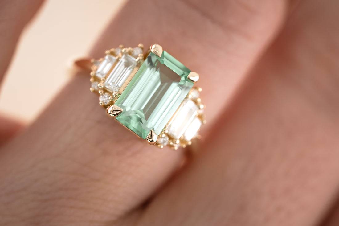 The Soleil 2.6 CT Emerald Cut Lagoon Blue Tourmaline Ring - Lavender Creek Gems