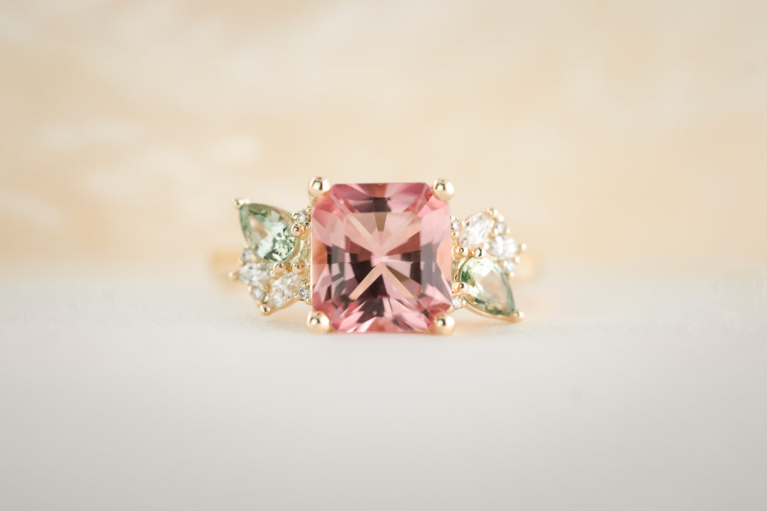 The Fleur 2.42 CT Radiant Cut Pink Tourmaline Ring - Lavender Creek Gems 