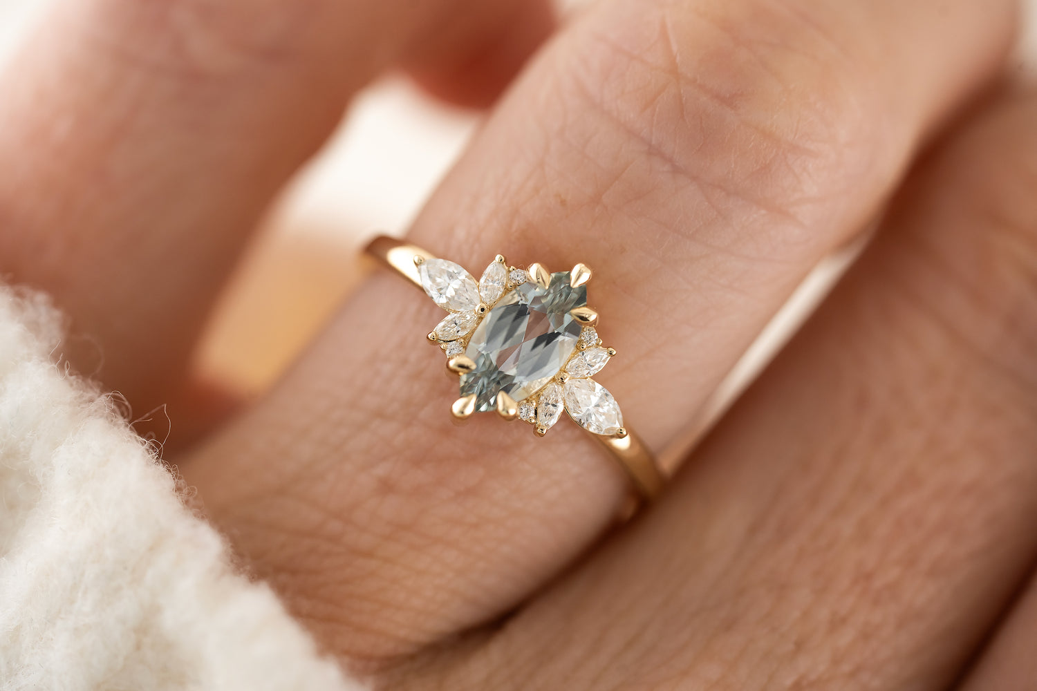 The Flutter Ring | 0.9 CT Marquise Light Blue Montana Sapphire