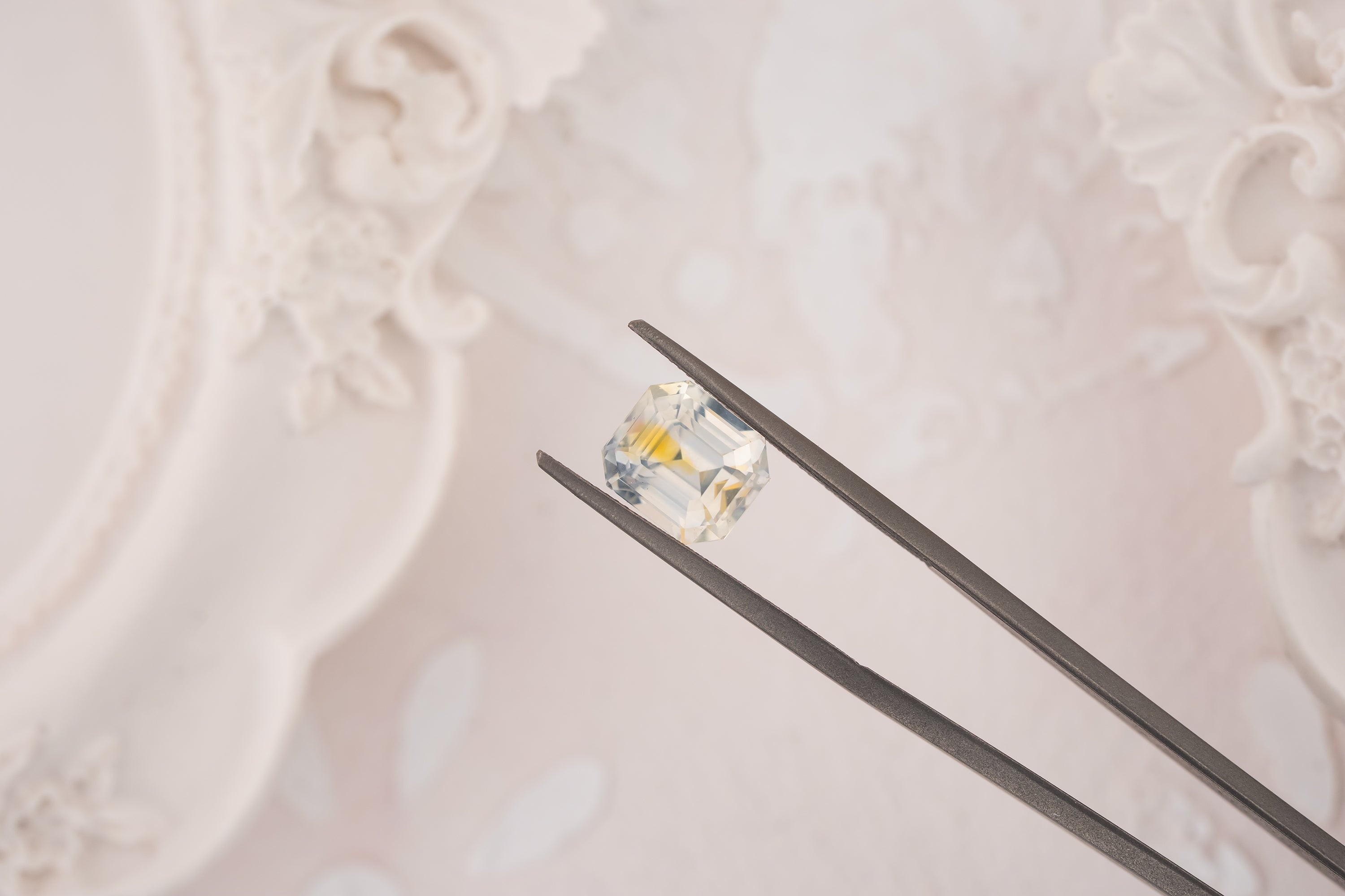 2.96 CT Emerald Cut Silky Bicolor White Sapphire - Lavender Creek Gems 