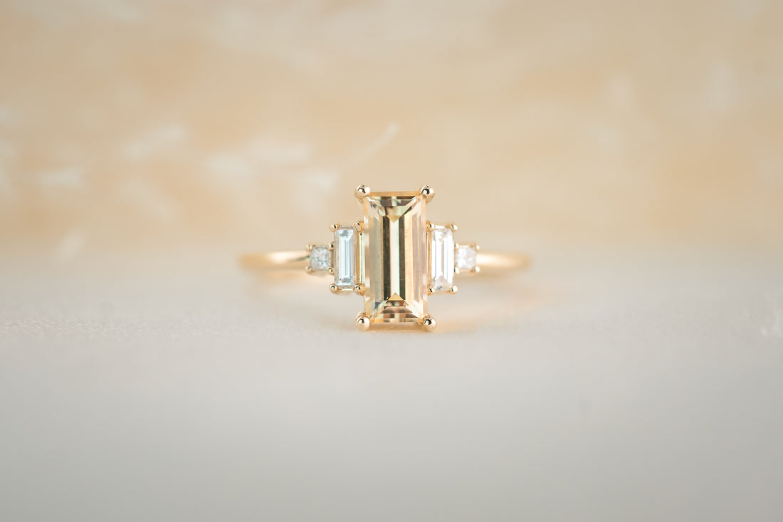 The Mira 1.1 CT Emerald Cut Yellow Sapphire Ring - Lavender Creek Gems 