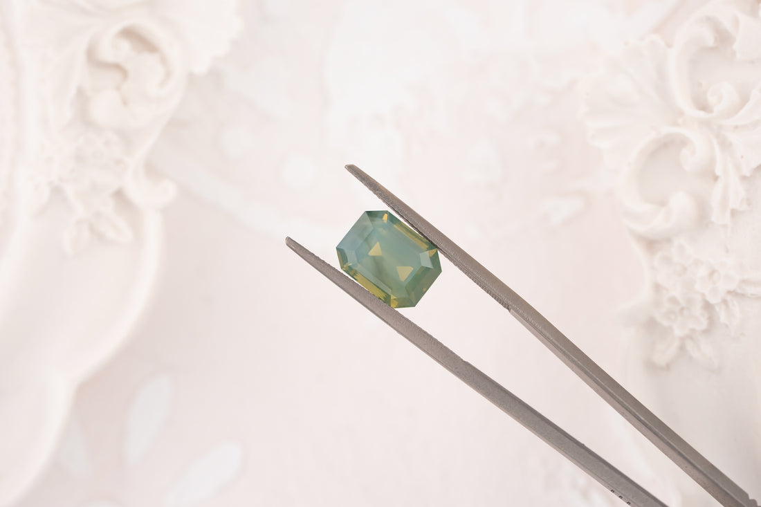 2.87 CT Emerald Cut Opalescent Mermaid Green Sapphire - Lavender Creek Gems 