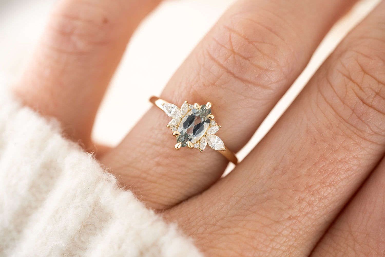 The Flutter Ring | 0.9 CT Marquise Light Blue Montana Sapphire