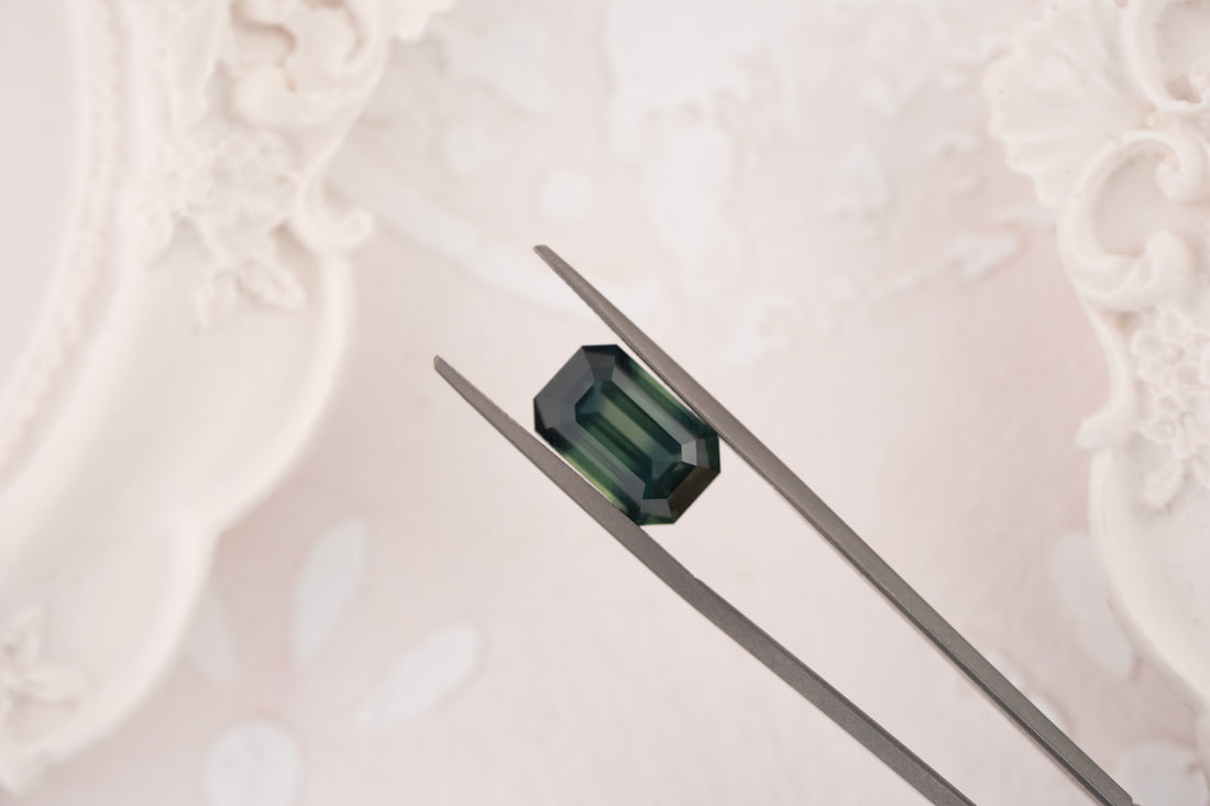 4.49 CT Emerald Cut Deep Teal Bicolor Sapphire - Lavender Creek Gems 