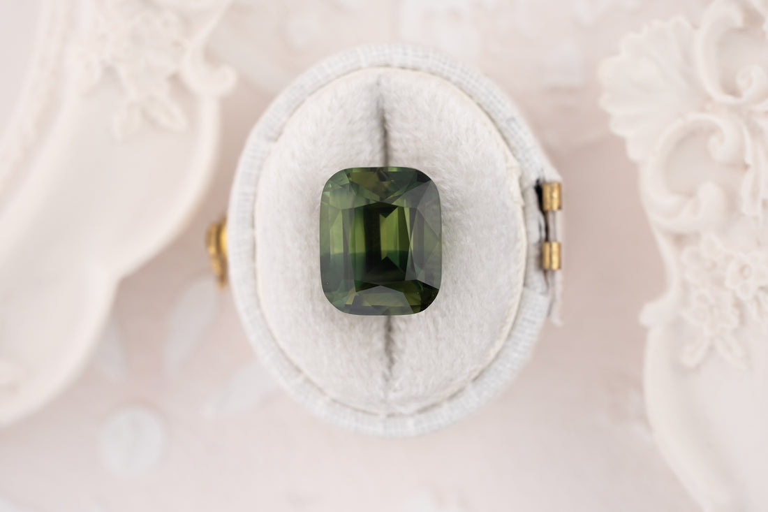 9.19 CT Elongated Cushion Bicolor Teall/Deep Green Sapphire - Lavender Creek Gems 