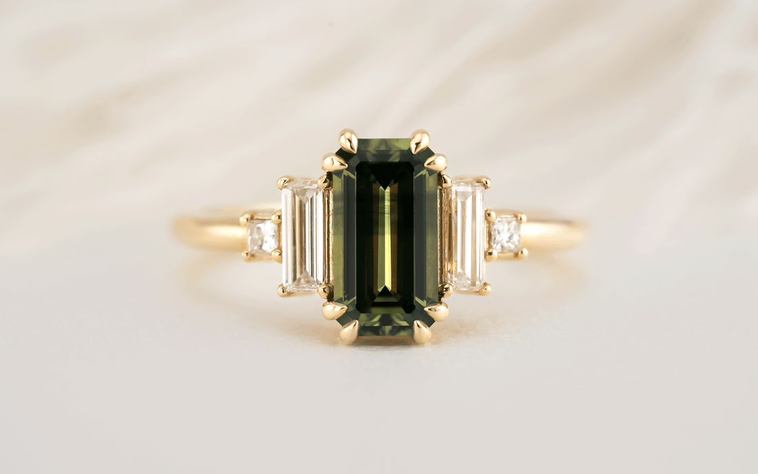 The Mira Ring | 1.57 CT Emerald Cut Green Sapphire - Lavender Creek Gems