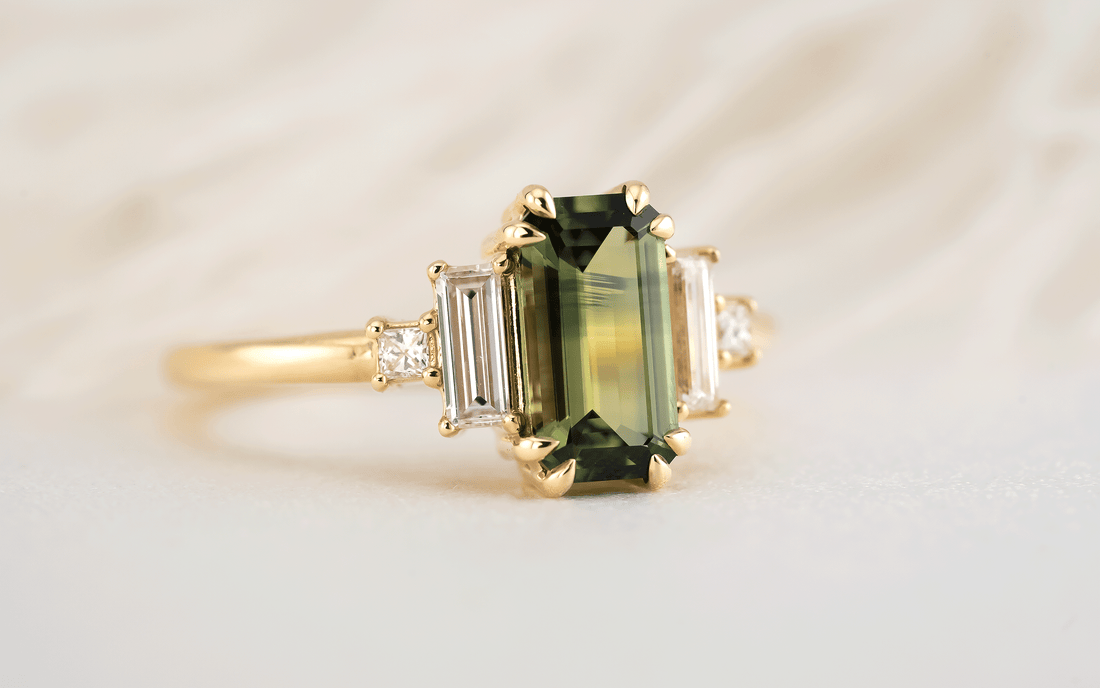 The Mira Ring | 1.57 CT Emerald Cut Green Sapphire - Lavender Creek Gems