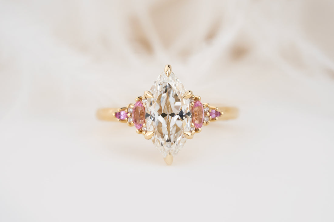 The Maeve Ring | 2.06 CT Flower Marquise Diamond + Pink Sapphire