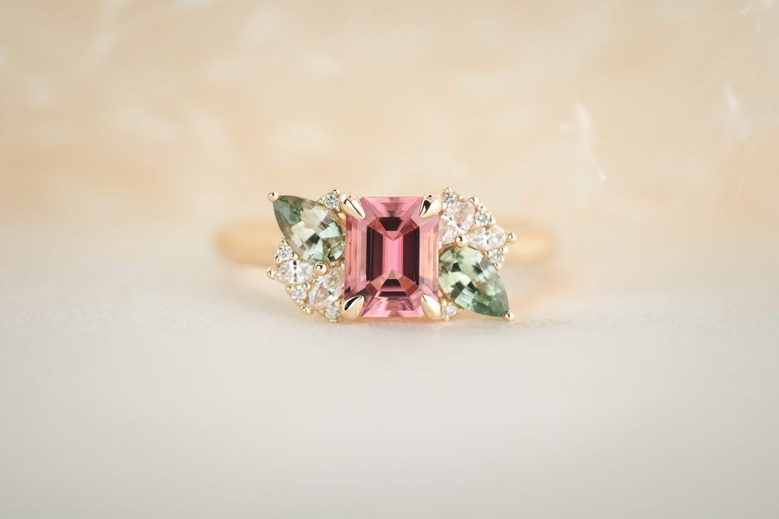 The Fleur 0.93 CT Emerald Cut Pink Tourmaline Ring - Lavender Creek Gems 