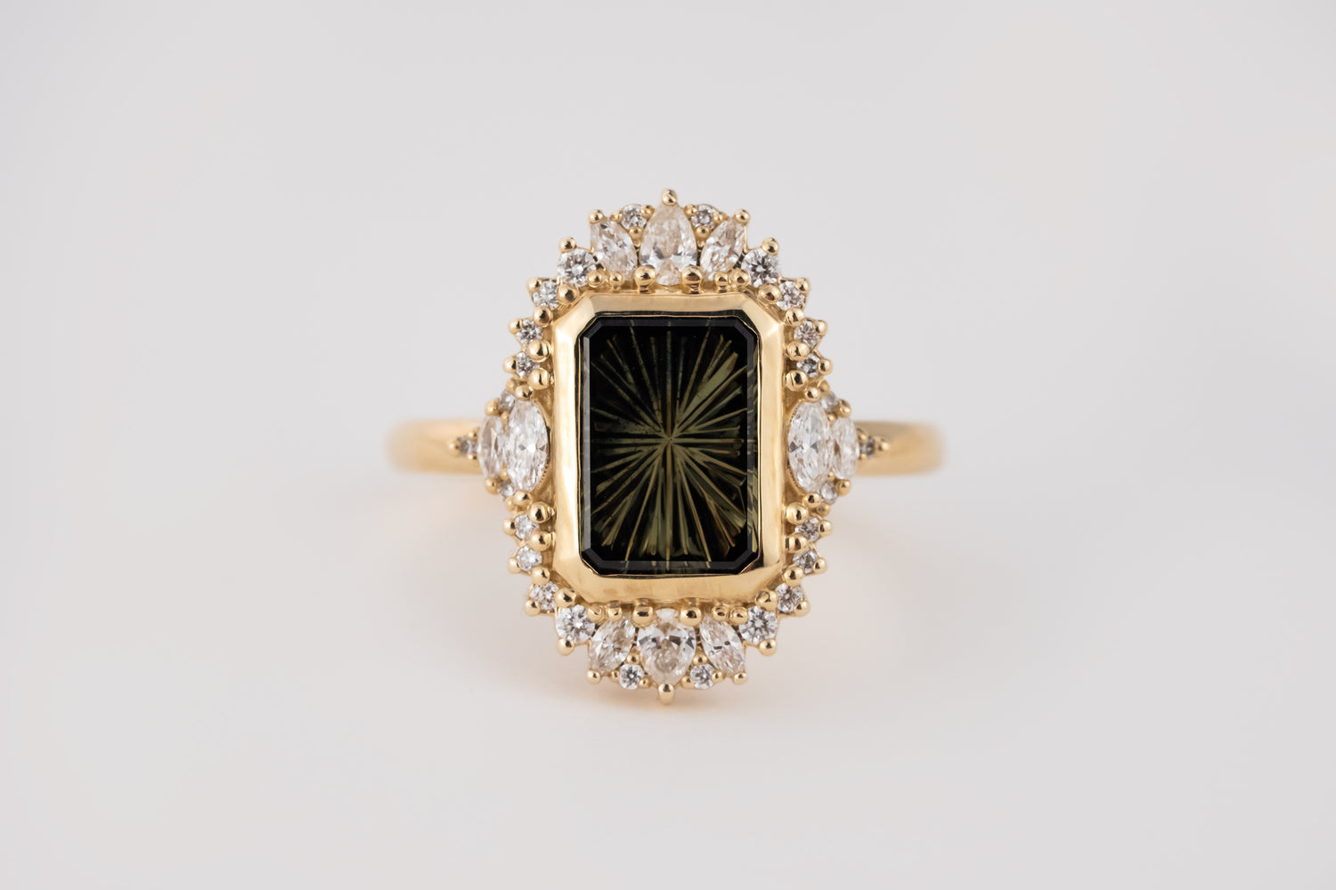 The Ethereal Ring | 2.69 CT Rectangular Starbrite™ Dark Green Bicolor Australian Sapphire - Lavender Creek Gems 