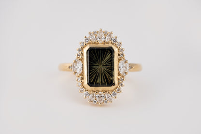 The Ethereal Ring | 2.69 CT Rectangular Starbrite™ Dark Green Bicolor Australian Sapphire - Lavender Creek Gems 