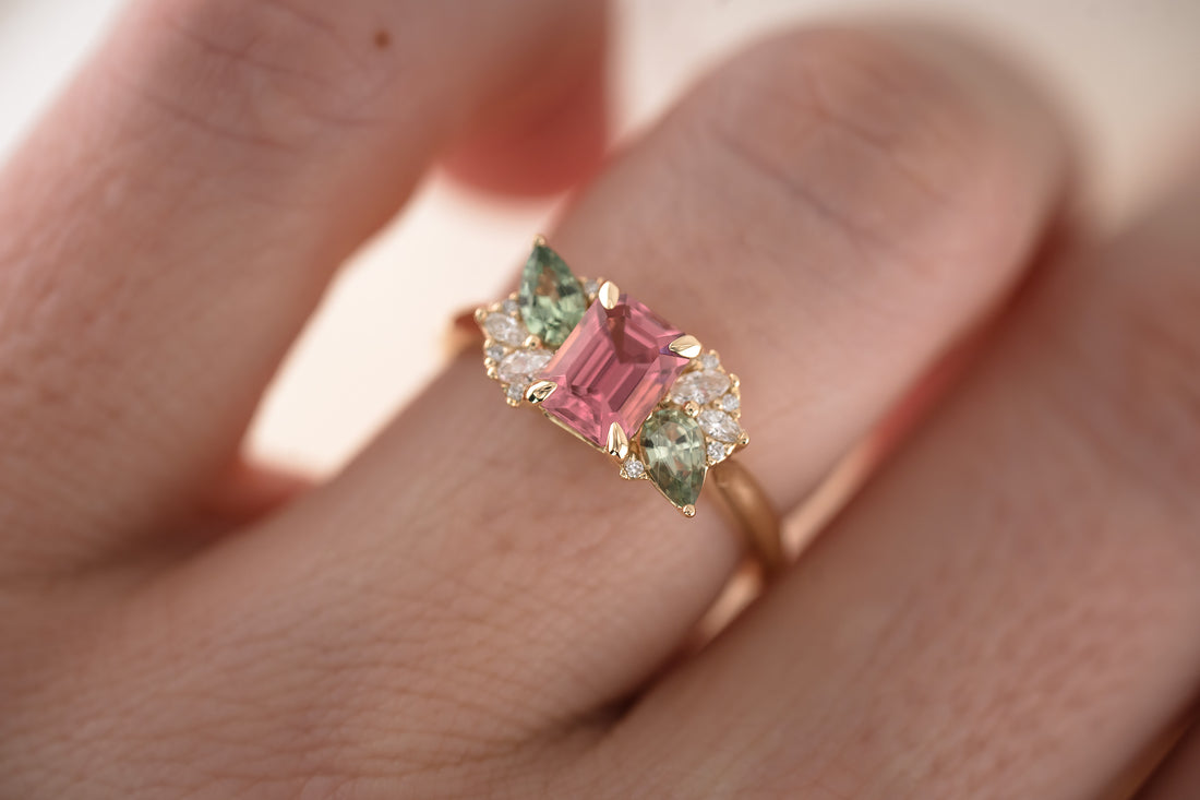 The Fleur 0.93 CT Emerald Cut Pink Tourmaline Ring - Lavender Creek Gems 