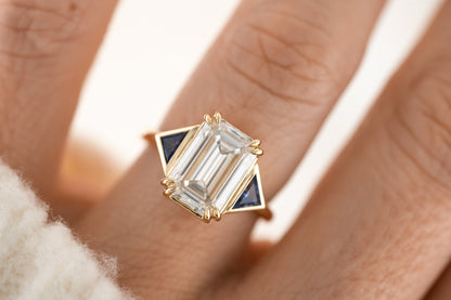 The Zelda Ring | 4.1 CT Emerald Cut Diamond + Royal Blue Sapphire