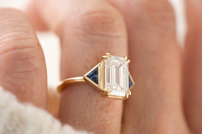 The Zelda Ring | 4.1 CT Emerald Cut Diamond + Royal Blue Sapphire