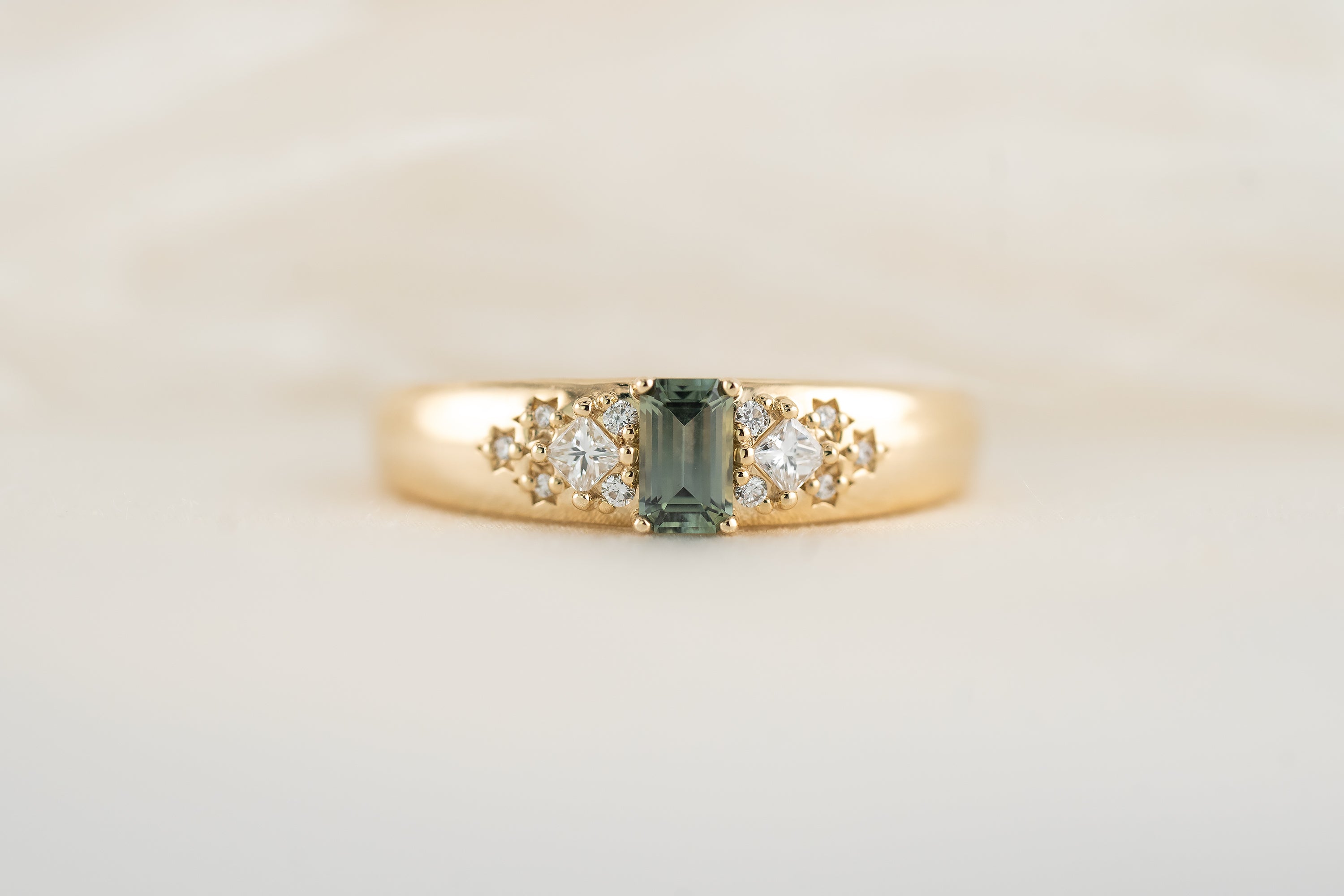The Astral Ring | Emerald Cut Green-Teal Sapphire - Lavender Creek Gems 