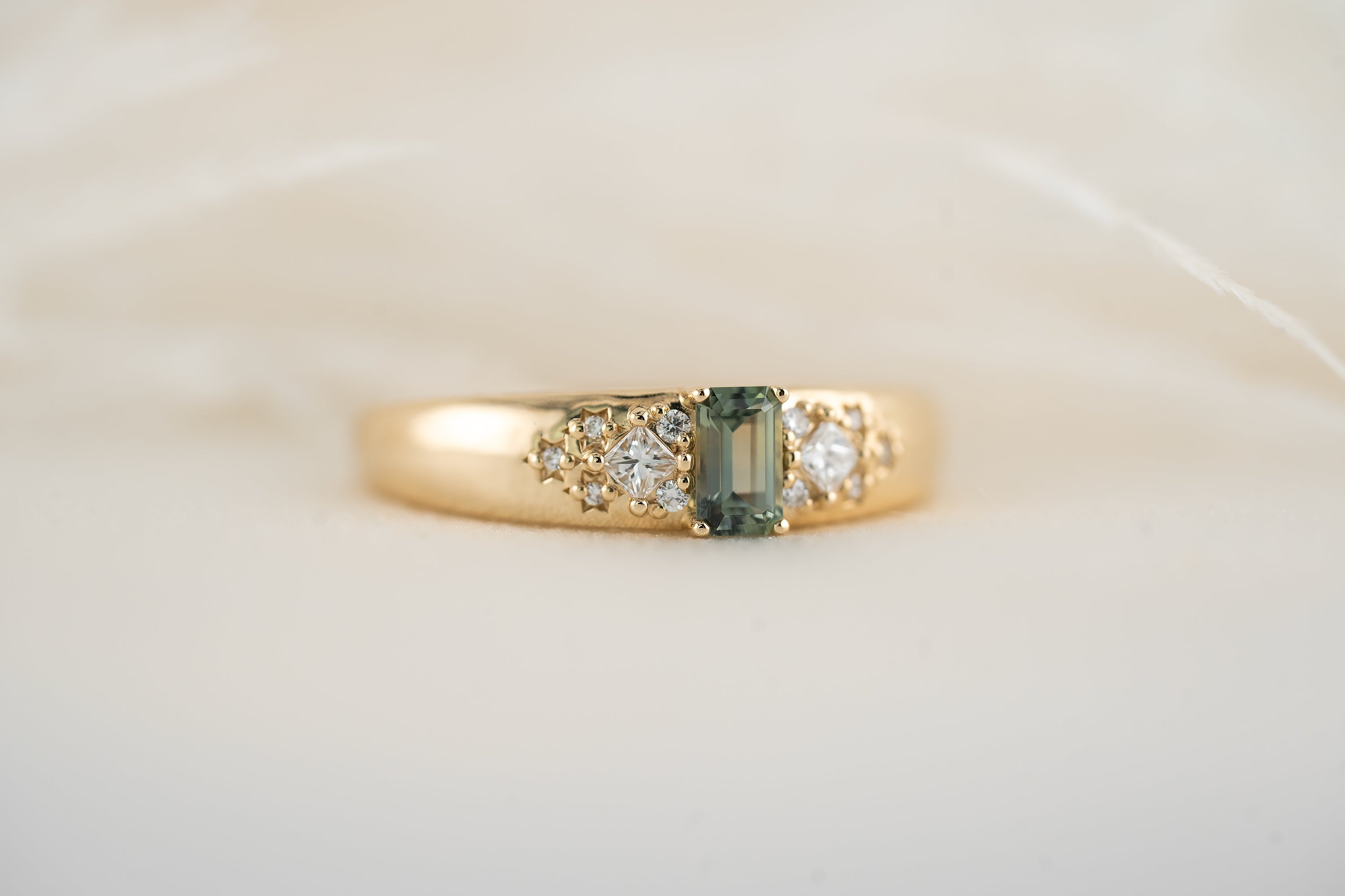 The Astral Ring | Emerald Cut Green-Teal Sapphire - Lavender Creek Gems 